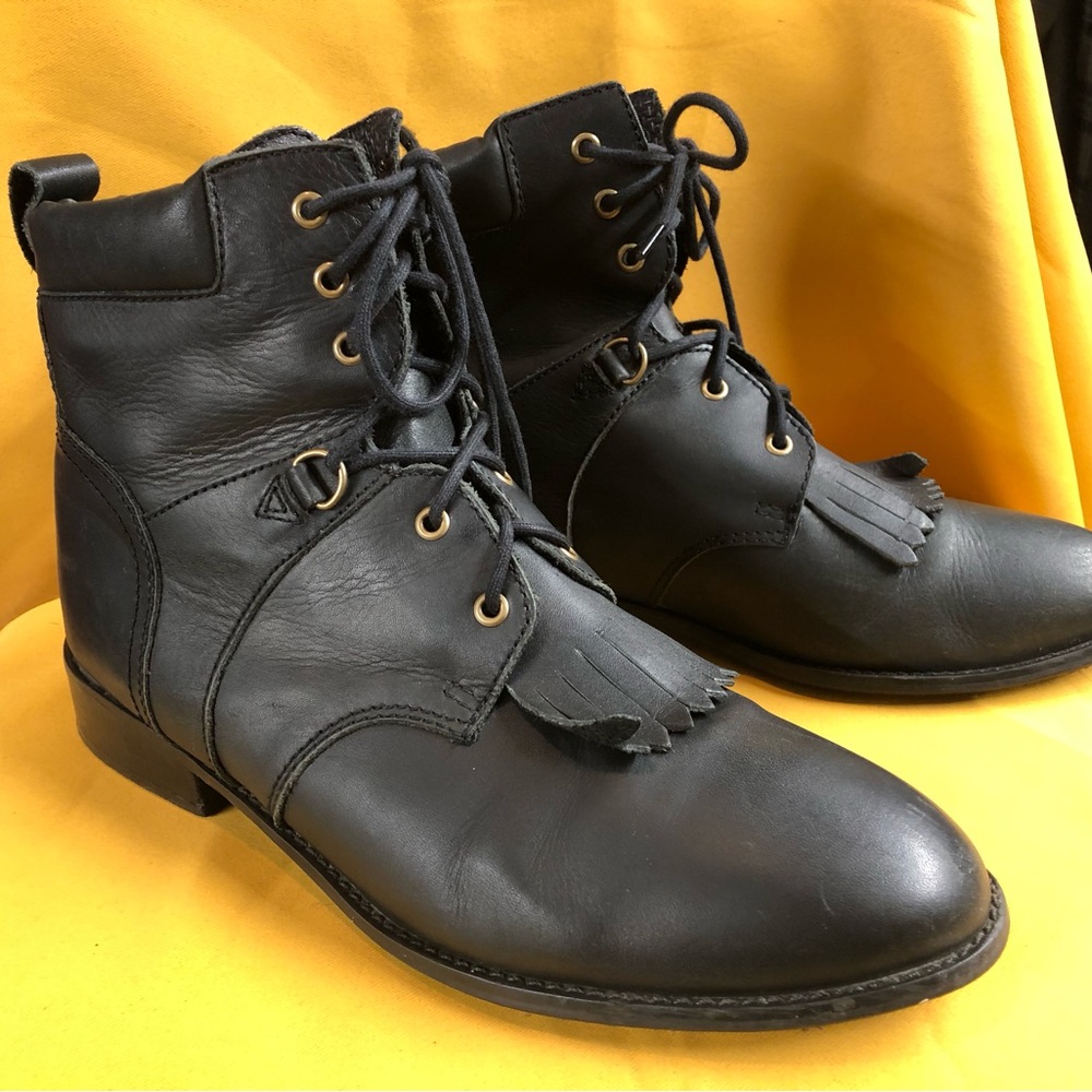 Vintage ACME MAGIC Black Leather Lace-Up Roper Kiltie Granny Boots